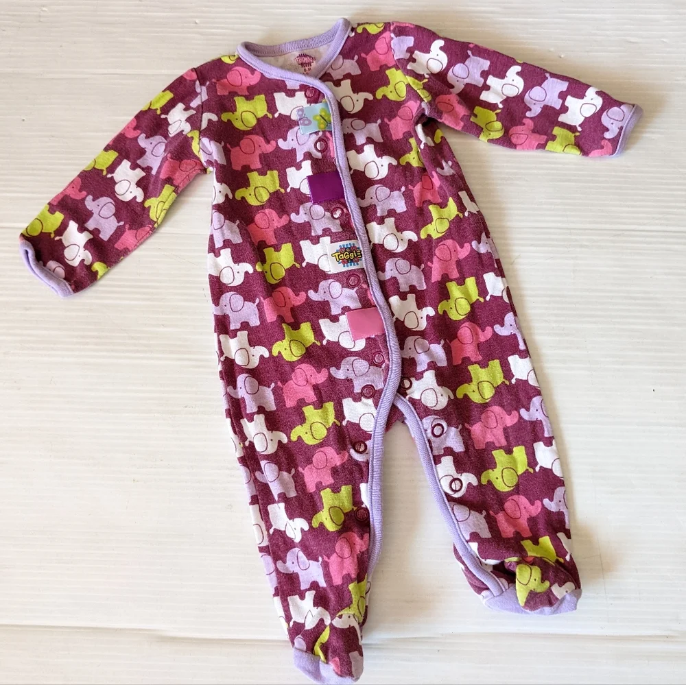 TAGGIES baby girl elephant print sleeper bodysuit footie